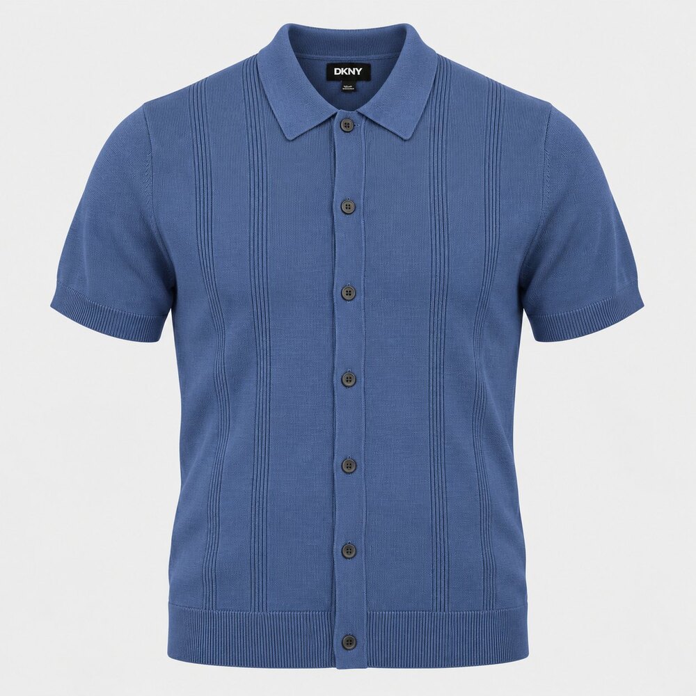 DKNY Men's Regular Fit Short Sleeve Rib Knit Button Front Sweater